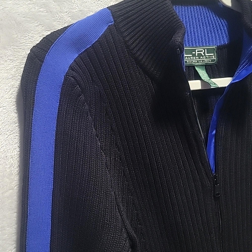 LAUREN Ralph Lauren Active Full Zip Knit Sweater Large Black Blue - Picture 3 of 10